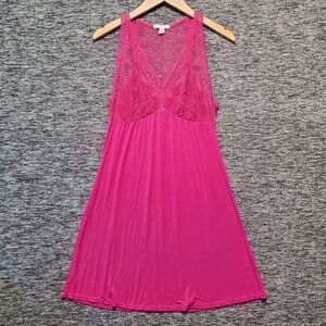Fleurt Belle Epoque Fuchsia Pink Lace Modal Chemise Nightgown Slip Dress Women L
